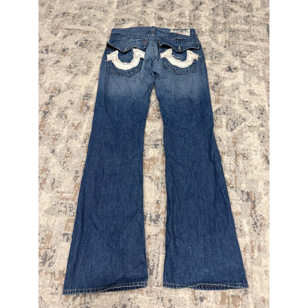 True Religion Bootcut Jeans Mens 29 Distressed Blue Horseshoe Logo Made in USA
